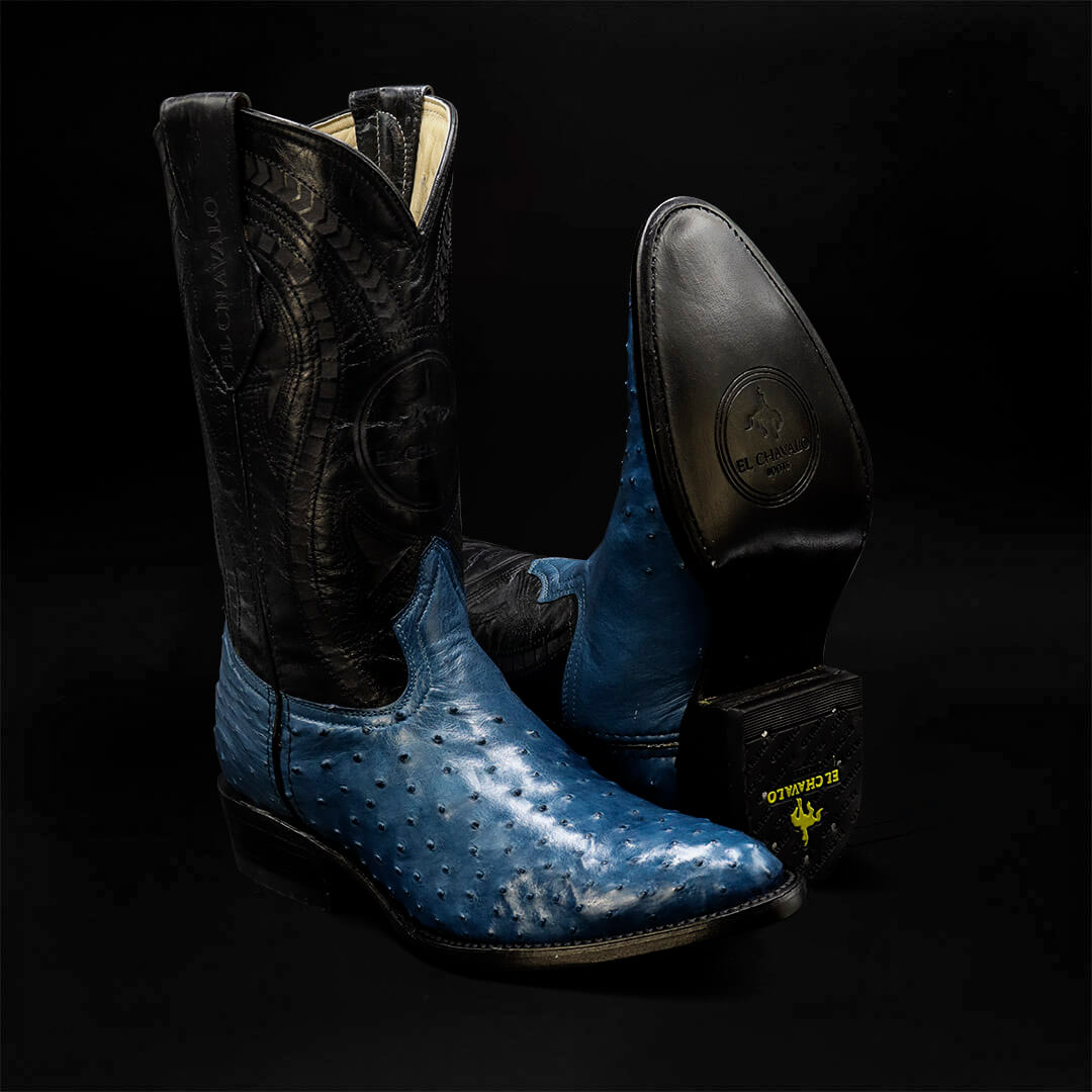 Bota Oval de Avestruz Azul CH113