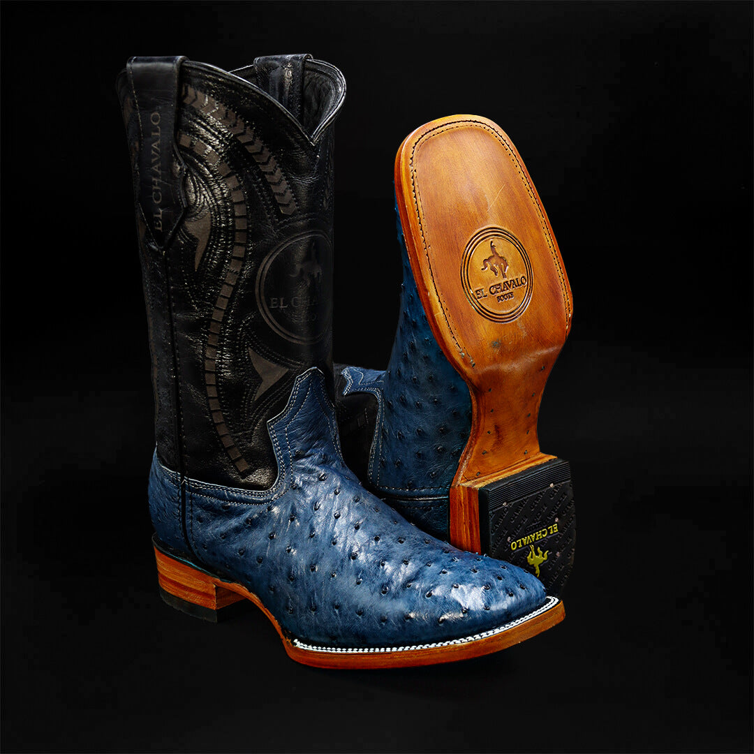 Bota Bulldog de Avestruz Azul CH103
