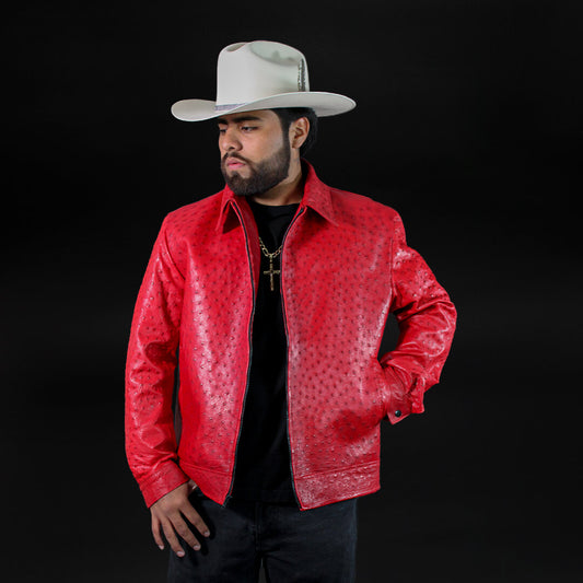 Chamarra en Piel de Avestruz  Rojo CA102