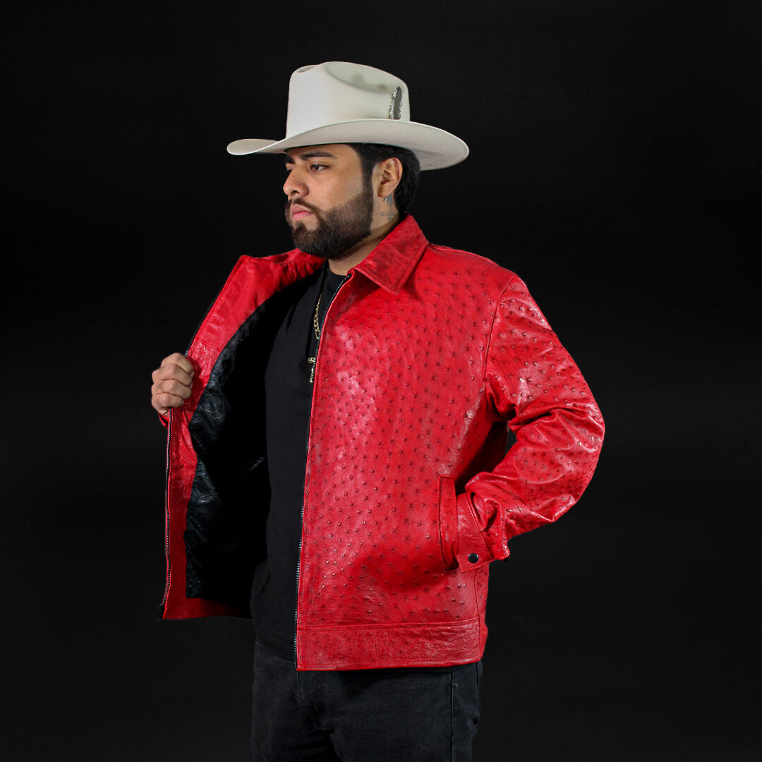 Chamarra en Piel de Avestruz  Rojo CA102