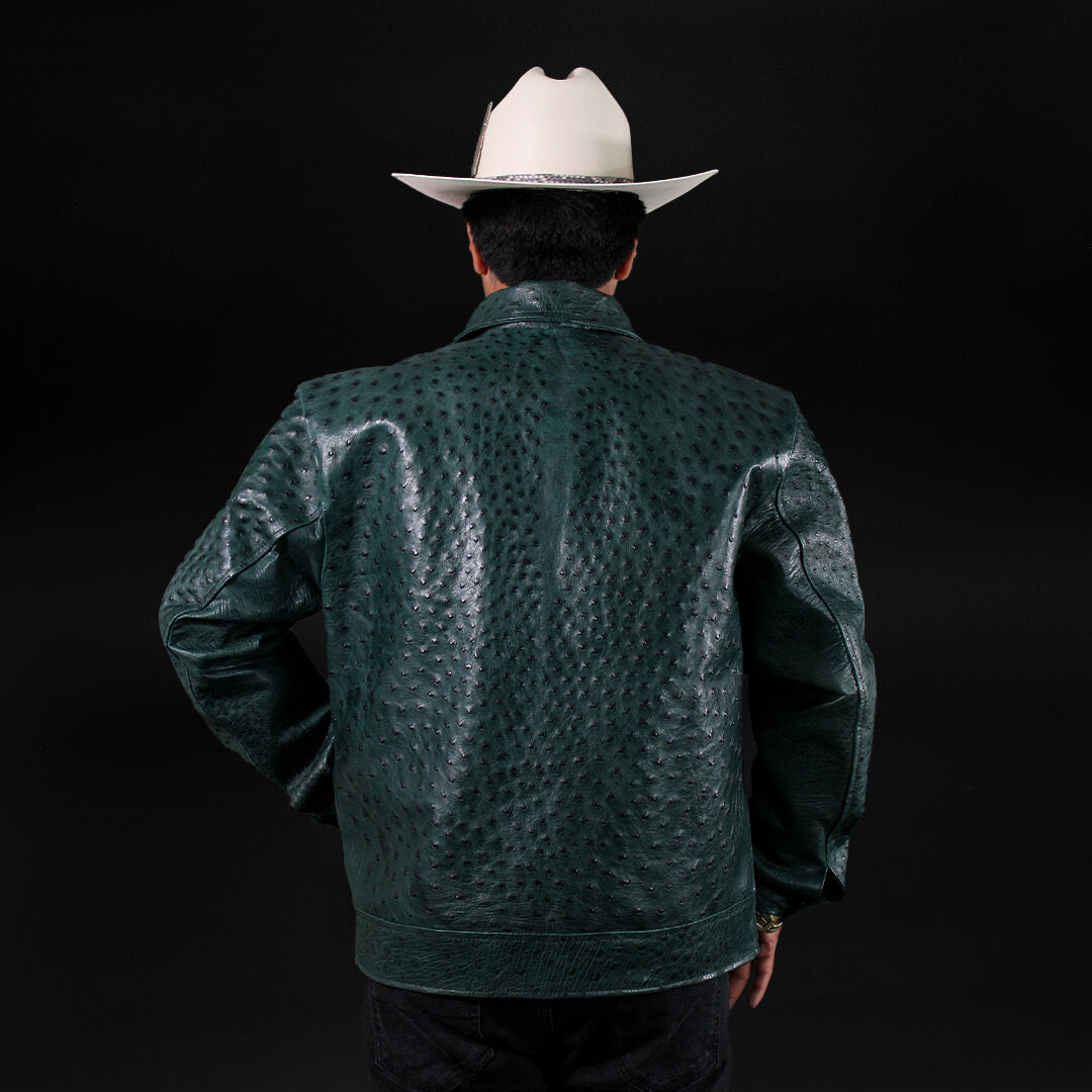 Chamarra en Piel de Avestruz Verde CA105