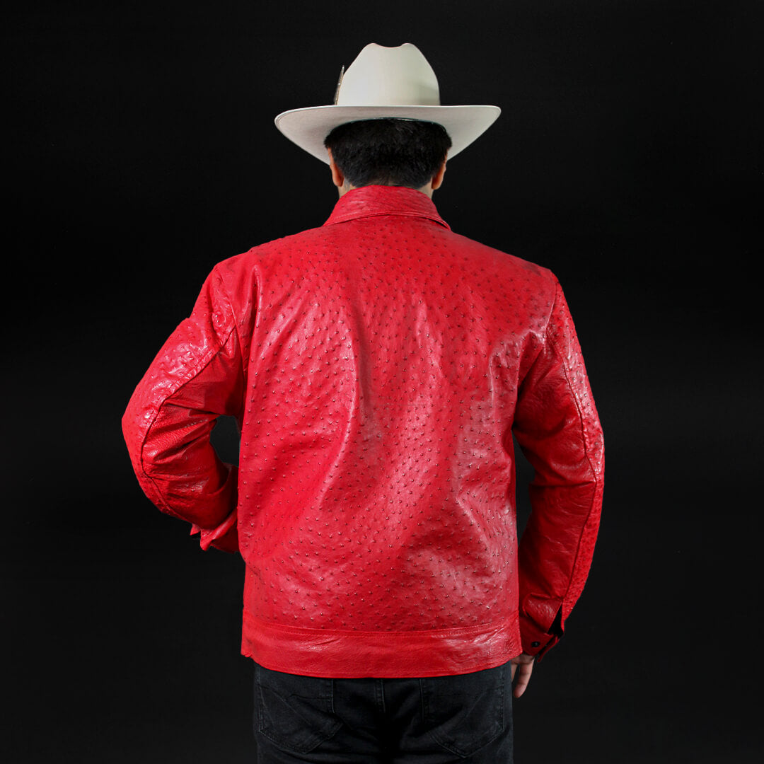 Chamarra en Piel de Avestruz  Rojo CA102
