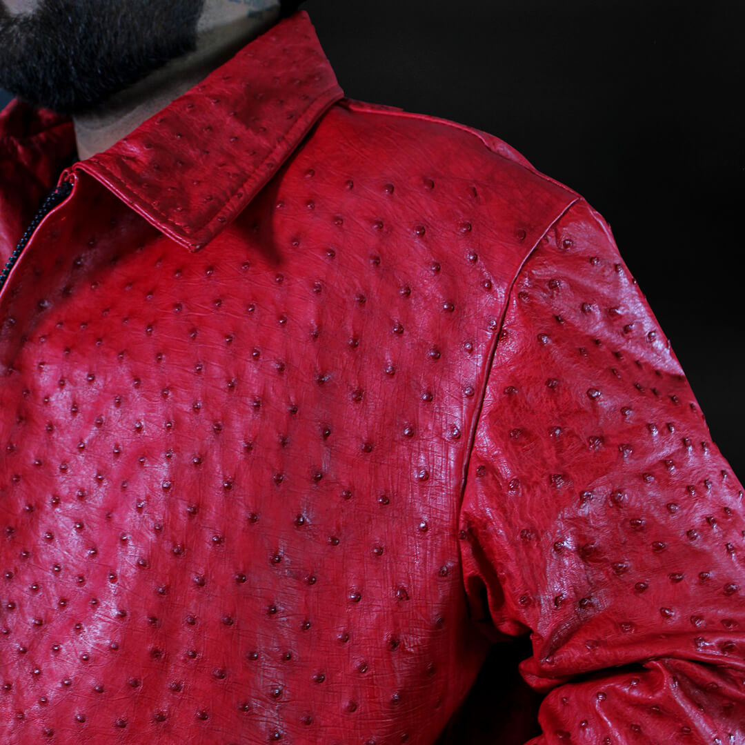 Chamarra en Piel de Avestruz  Rojo CA102