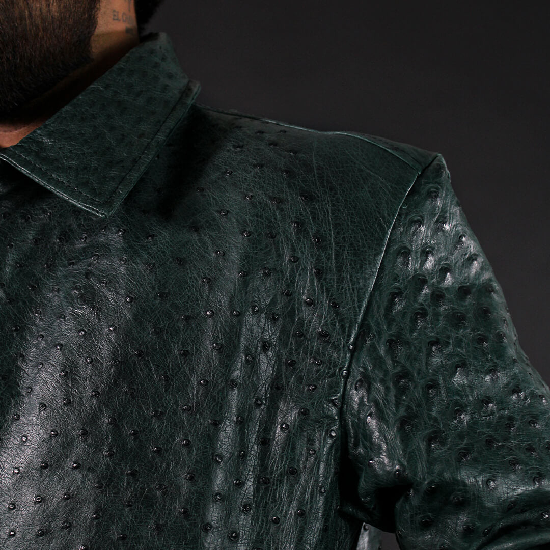 Chamarra en Piel de Avestruz Verde CA105