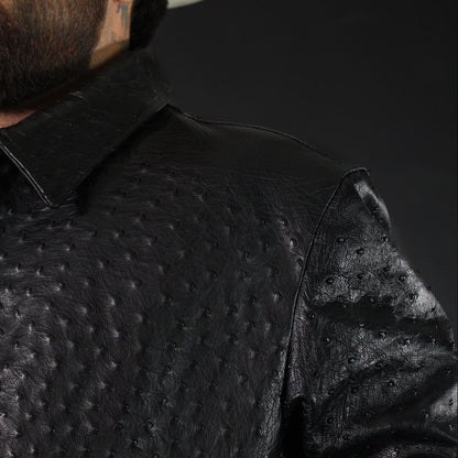 Chamarra en Piel de Avestruz  Negro CA103